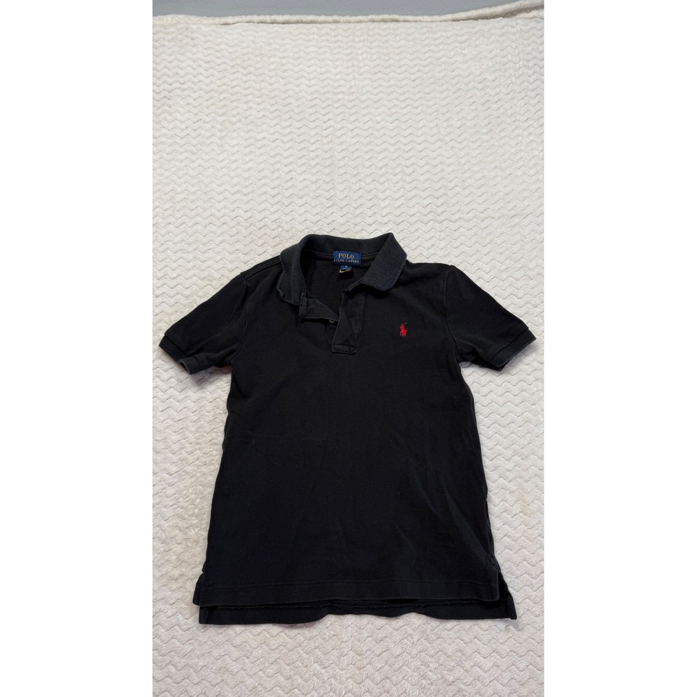 Polo Ralph Lauren Boys Black Short Sleeve Pique Polo Shirt Red Pony Size 6